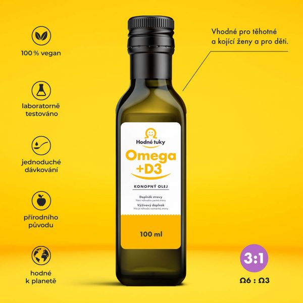 Hodné tuky Omega +D3 konopný olej